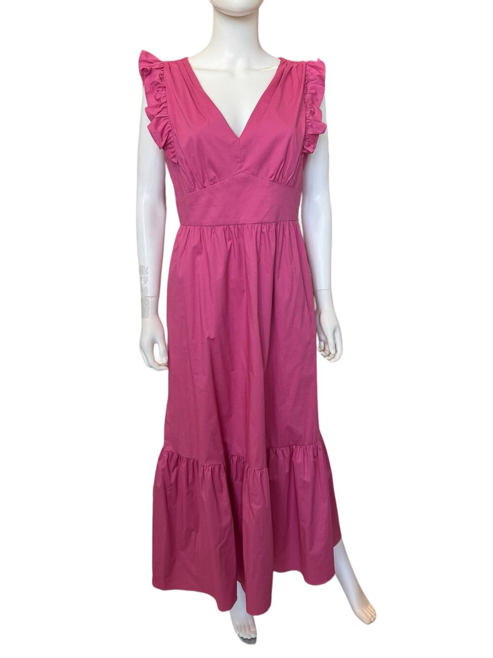 New ~ MAGGY LONDON ~ V-Neck Ruffled Cotton Poplin Maxi Dress Size 8